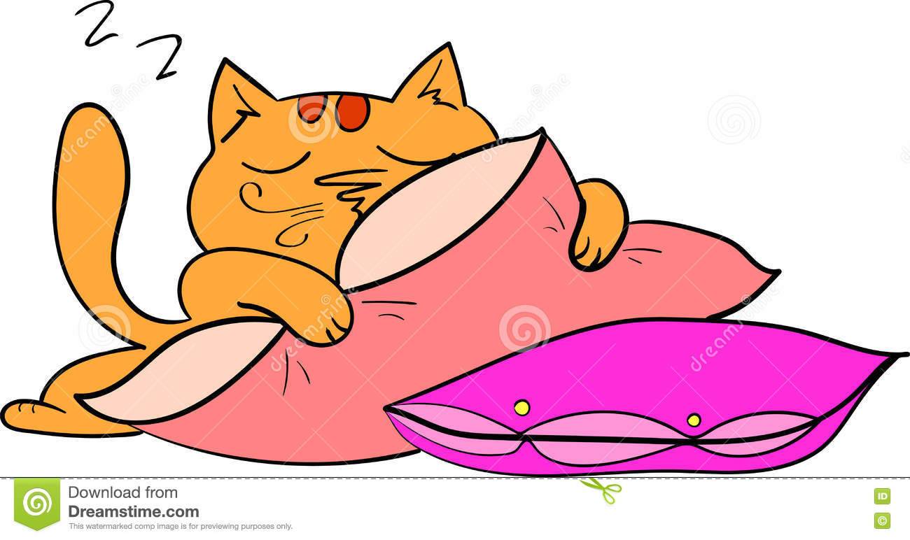 Котик мультяшный на подушках
