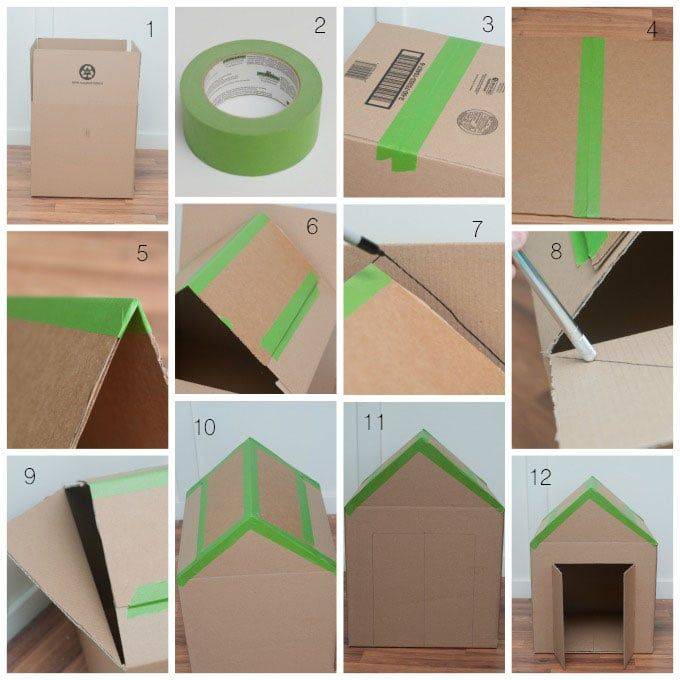 Домик для кошки из картонной коробки своими руками: примеры и пошаговые инструкции | звери дома