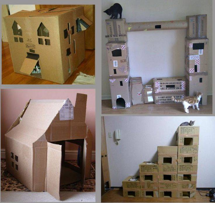 Домик для кошки из коробки своими руками: как из коробки сделать домик для кота, котёнка или собачки, построить самодельный дом для беременной кошки из коробки - видео мастер класс